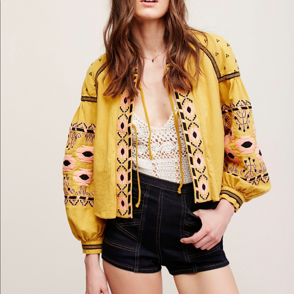 Free People Embroidered Swingy Jacket S